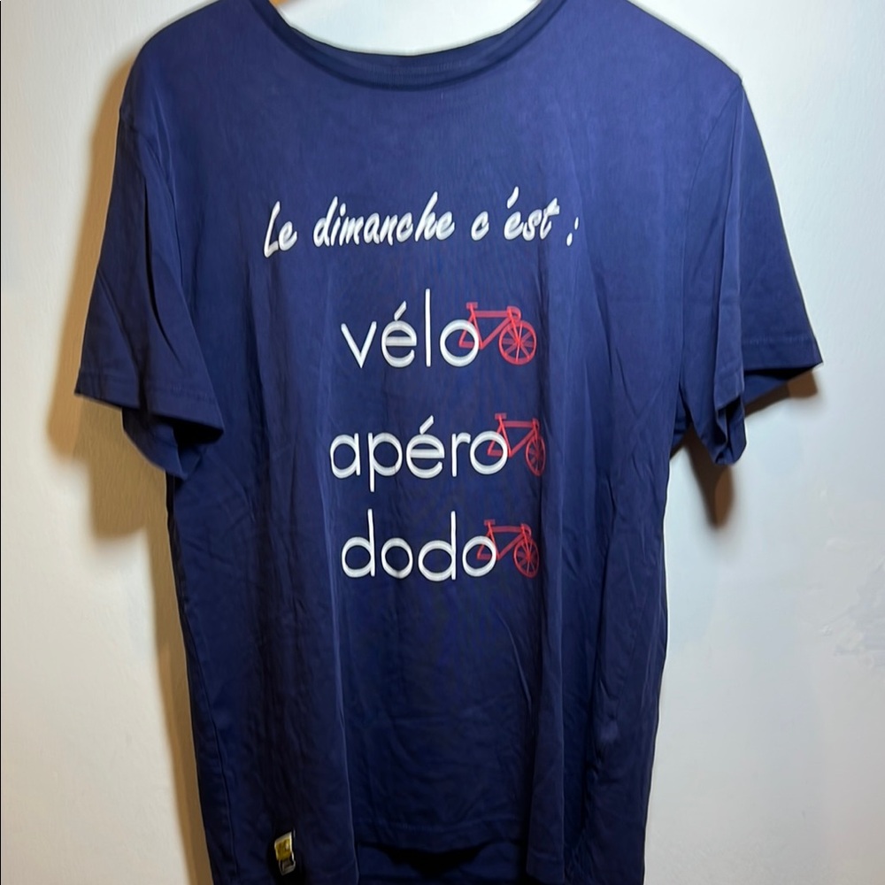 Blue Graphic Tour De France T-Shirt with Red Bicycle Print XL